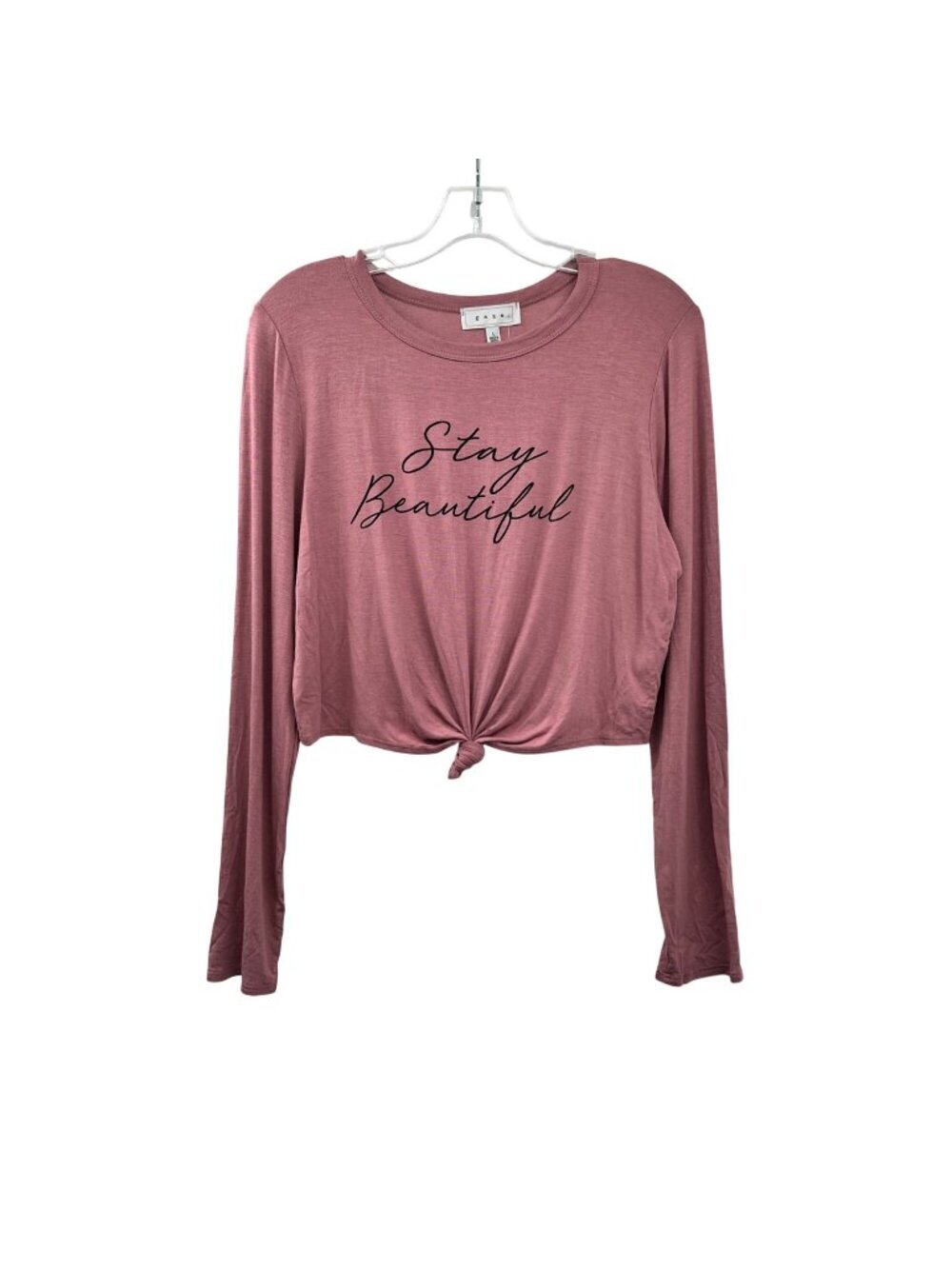Stay Beautiful Womens Crop Top Knotted Hem Dusty Rose/Black Gaze Size Large